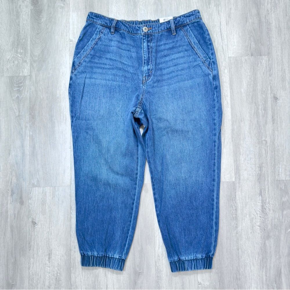 Women's XL NWT Comfort Elastic Waist Blue Denim Jogger Jeans Petite Length